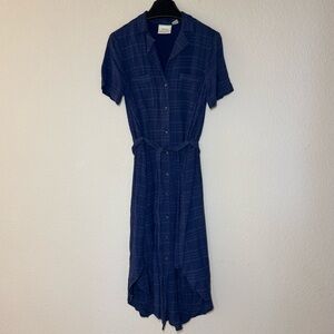 Maeve Anthropologie Aria Blue Textured Midi Shirt Dress Size S Belted